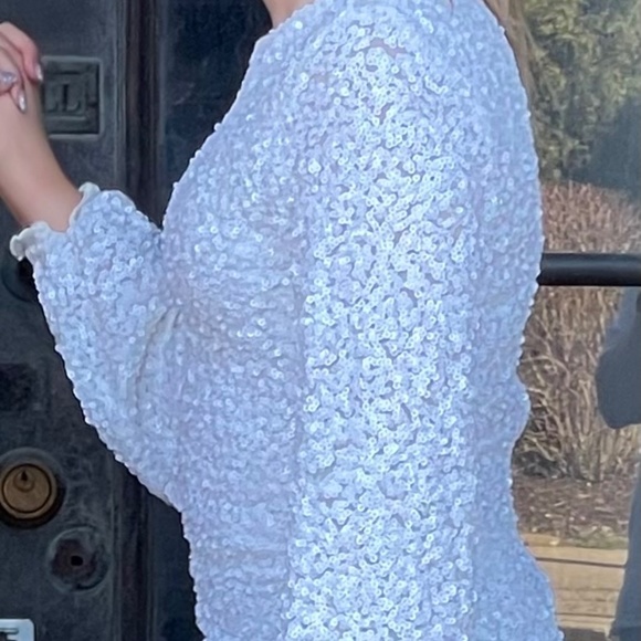 Like New! ROSEDRESS white sequin mini dress homecoming HoCo dance SMALL bodycon - Picture 4 of 12